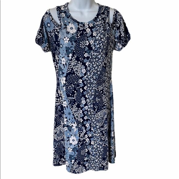 Michael Kors Floral Blue Cold Shoulder Dress - Picture 2 of 4